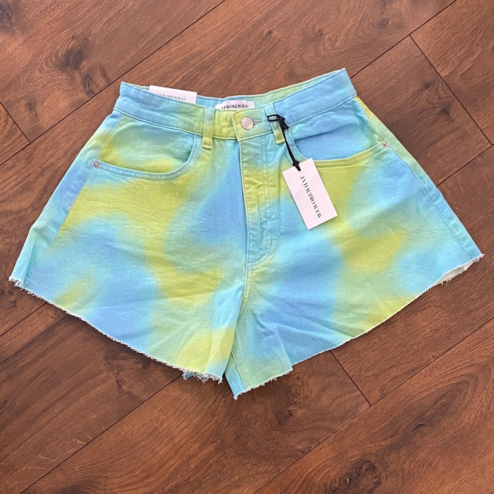 WeWoreWhat Tie Dye Denim Shorts Blue Green NWT Size 25 Y2K